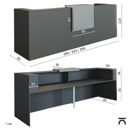 Receptiebalie Sotto, afmetingen