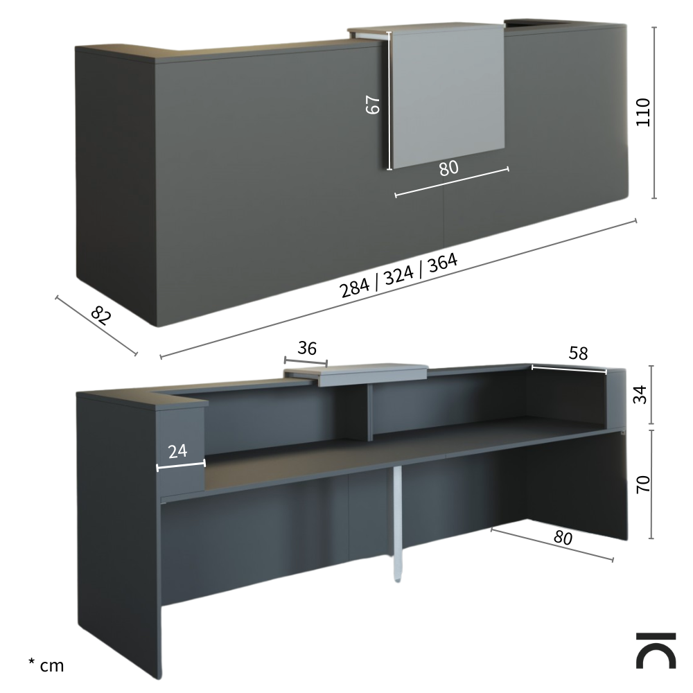 Receptiebalie Sotto, afmetingen