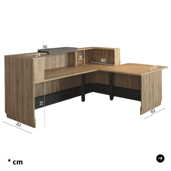 Afmetingen receptiebalie hoek met bureau Duomo