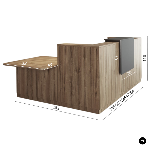 Afmetingen receptiebalie hoek met bureau Duomo