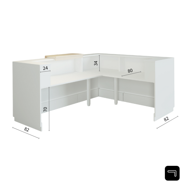 Afmetingen receptiebalie in L vorm Duomo