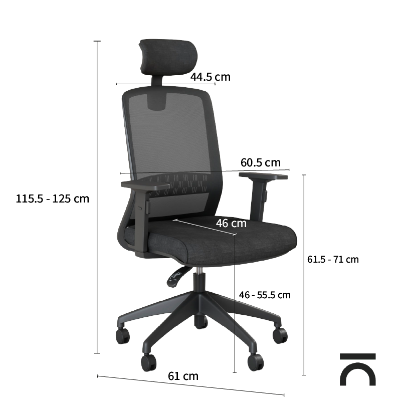 Afmetingen ergonomische stoel Gala Black