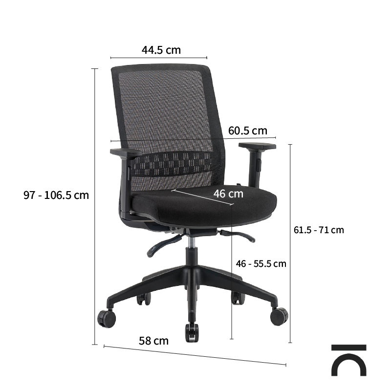 Afmetingen ergonomische stoel Gala Black