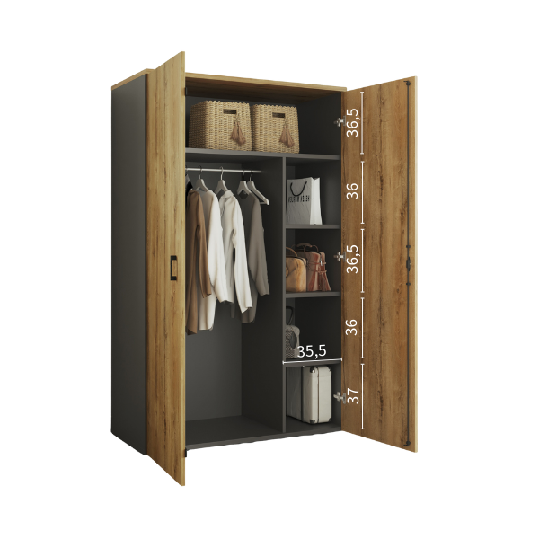 Afmetingen Garderobekast Helios interieur