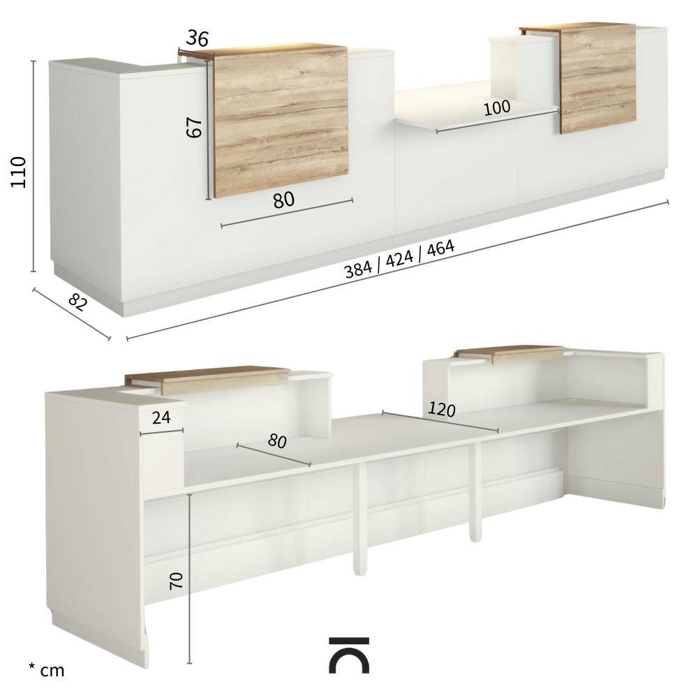 Afmetingen rolstoeltoegankelijke receptiebalie Sotto