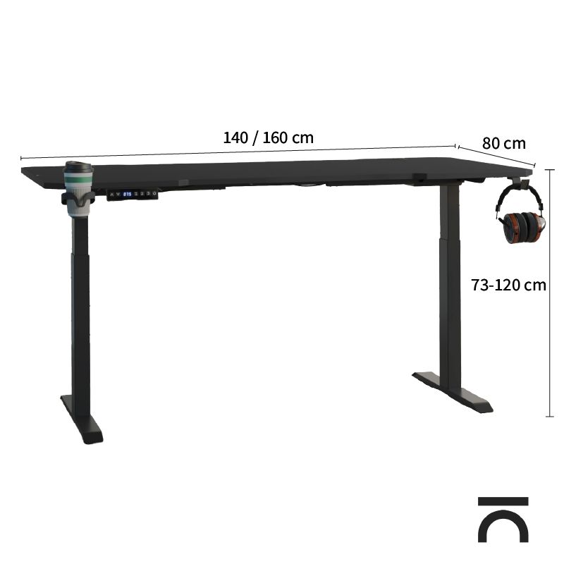 Afmetingen in hoogte verstelbare gaming tafel Nexa Pulse