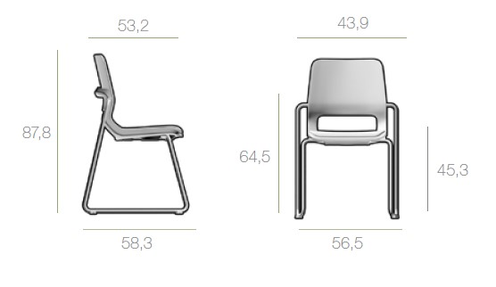 Afmetingen Daniela Collectiviteitsstoel
