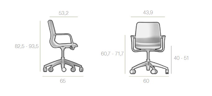 Afmetingen Daniela draaistoel