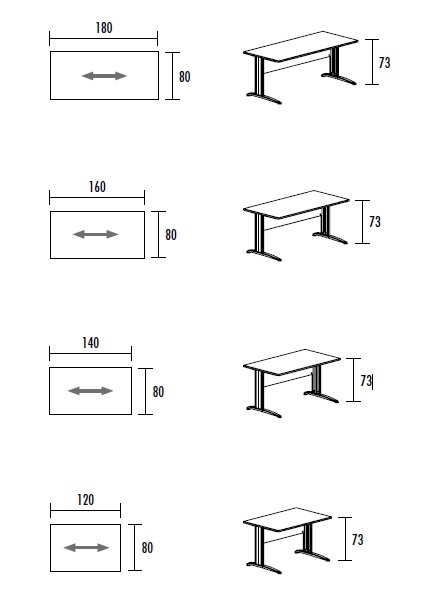 Afmetingen bureautafel Delta