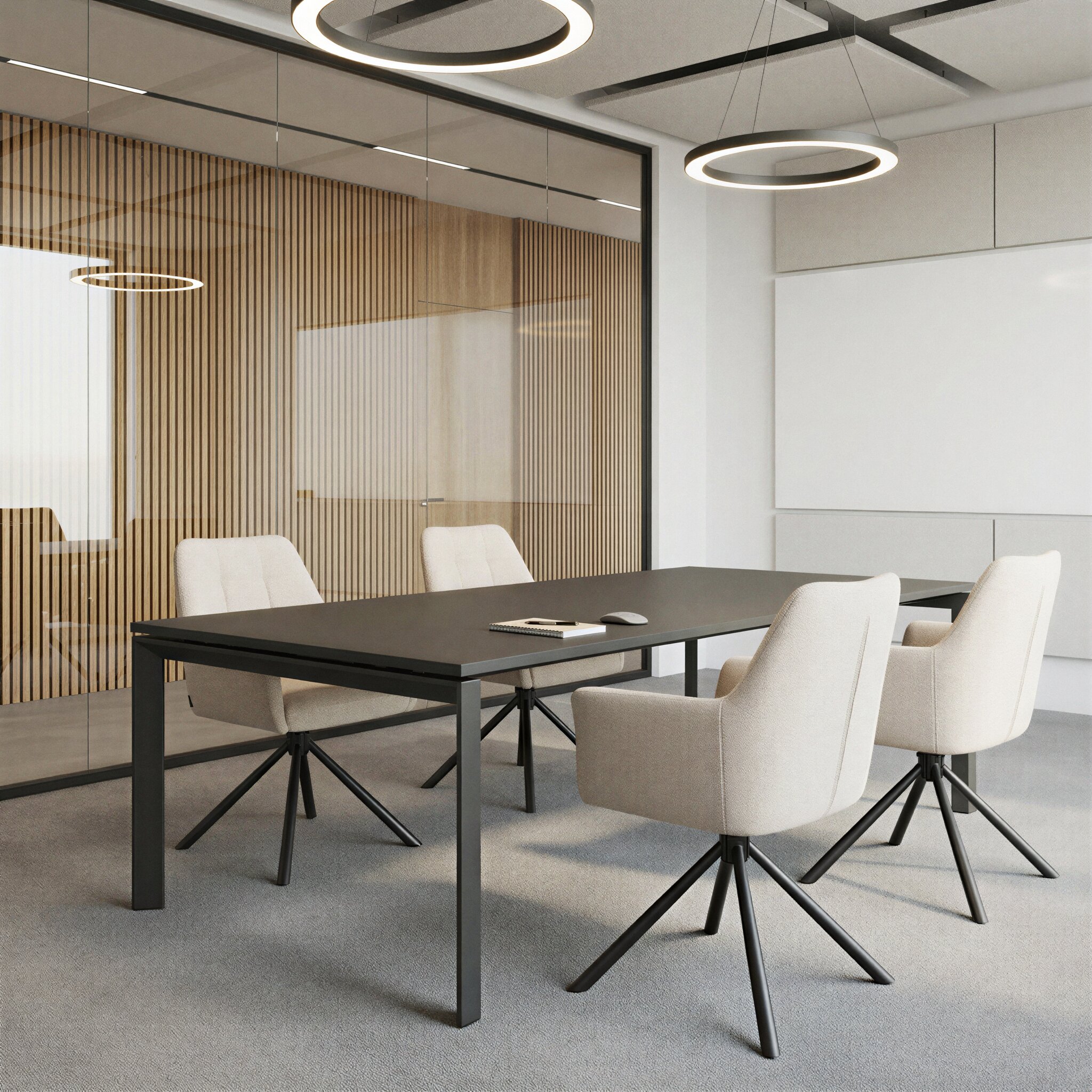 Pakket: Vergadertafel Estela + 4 fauteuils