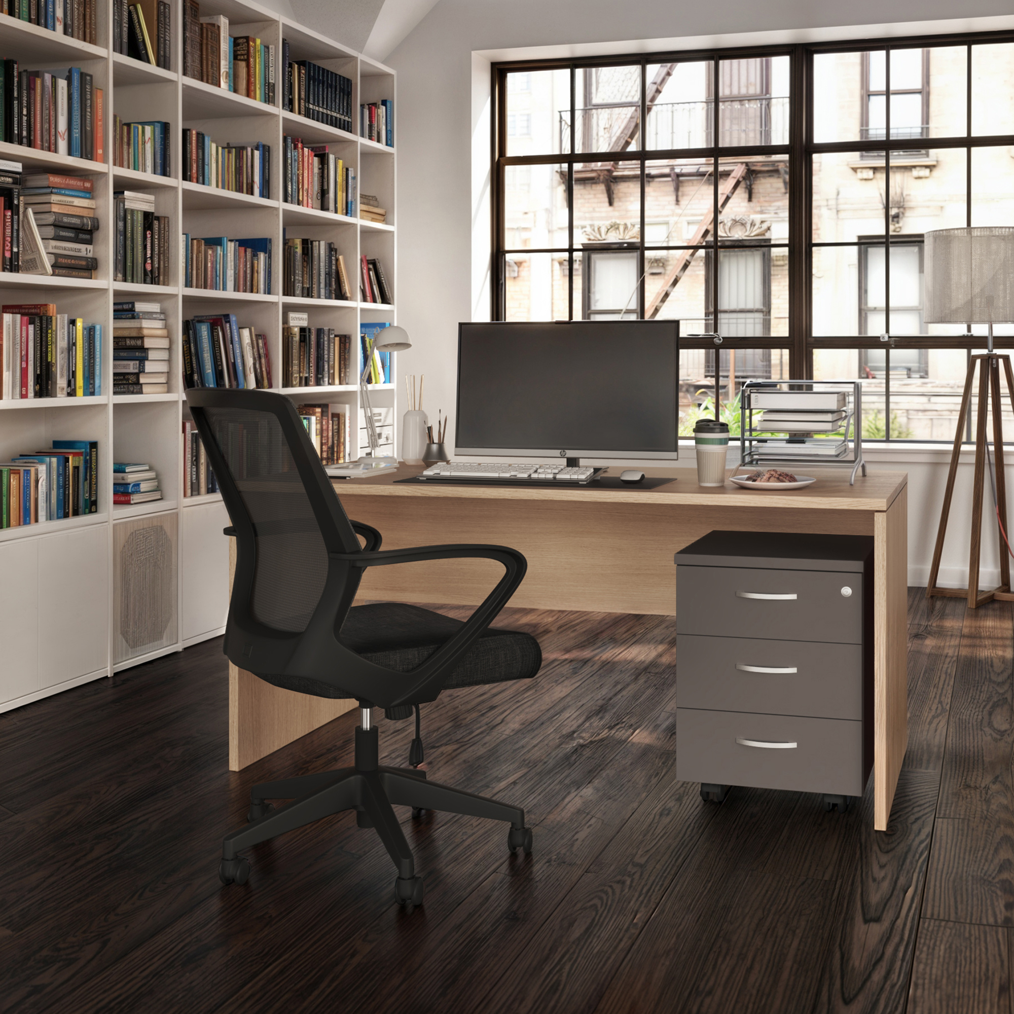 Pakket: Bureautafel Tarnos + stoel + rolcontainer